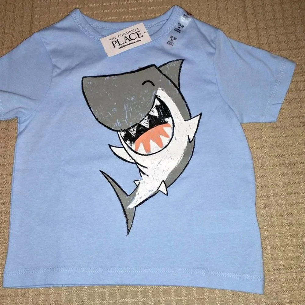 CHILDREN'S PLACE BABY TODDLER SHIRT blue shark  SIZE 12-18 Mnth K-316